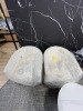 WHITE VELVETEEN FABRIC CLUB CHAIRS WITH GOLD HARDWARE
