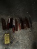 ASSORTED WOOD HANDLE KNIVES WITH LEATHER SHEATHS