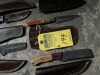 ASSORTED WOOD &ACRYLIC HANDLE KNIVES WITH LEATHER SHEATHS