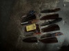ASSORTED WOOD &ACRYLIC HANDLE KNIVES WITH LEATHER SHEATHS - 2