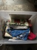 LOT ASSORTED CHRISTMAS DECOR - NAPKINS, TABLE CLOTHS, STOCKINGS, ETC (1 TOTE) - 2
