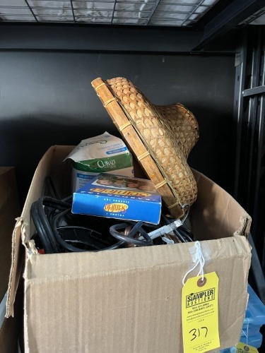 LOT ASSORTED - HATS, SEINFELD DVD's, BANDAIDS, JUMPER CABLES, ETC (1 BOX)