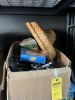 LOT ASSORTED - HATS, SEINFELD DVD's, BANDAIDS, JUMPER CABLES, ETC (1 BOX)