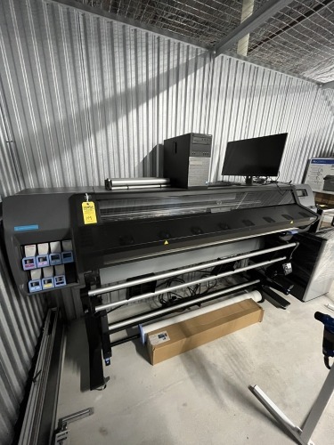 HP LATEX 335 HPI3X5 SERIES PRINTER WITH DELL COMPUTER, SCEPTRE MONITOR, KEYBOARD, MULTIPLE ROLL HANDLERS, ETC