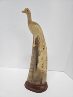 Vintage Hand Carved Animal Horn with Peacock
