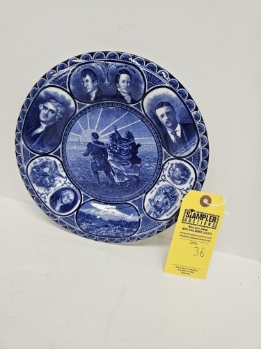 Antique Blue Flow Plate Lewis & Clark Centennial Exposition