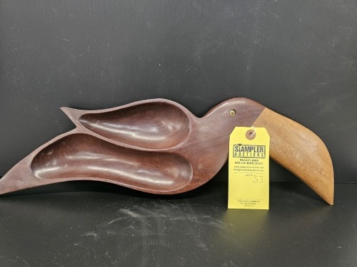 Mid Century Hand Carved Wooden Toucan Serving Tray