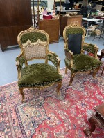 Green Velvet & Gold Ornate Vintage Furniture - 4- Chairs / 1- Settee