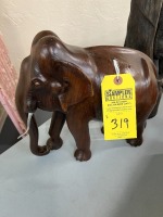 Wood Elephant with Metal Tusks