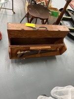 Vintage Wood Tool Chest with Saw