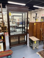 Vintage Oriental Lighted Hutch - Wood / Glass / Mirror