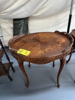 Antique French Entry Table with Inlaid Wood Design