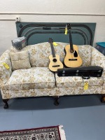 Yellow, Gray & Cream Couch with Claw Feet