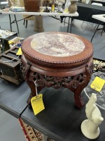 Chinese Carved Hardwood Marble Top Plant Stand