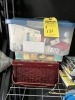 ASSORTED SEWING BASKETS WITH CONTENTS - THREAD, THIMBLES, ETC