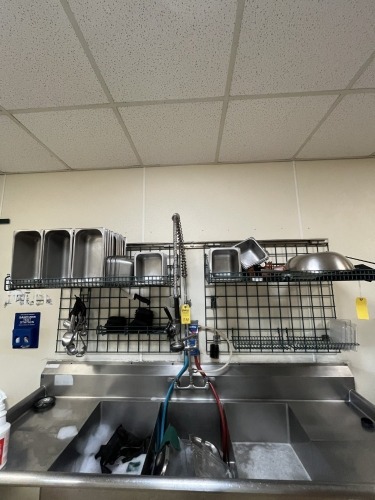LOT CONTENTS OF WALL STORAGE RACKS (LOT 132) - BOWLS, COLD WELL TRAYS, LADLES, SCOOPS, ETC