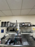 LOT CONTENTS OF WALL STORAGE RACKS (LOT 132) - BOWLS, COLD WELL TRAYS, LADLES, SCOOPS, ETC