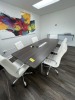 CONFERENCE TABLE WITH 6 WHITE LEATHER ROLLING CHAIRS - APPROXIMATELY 93''x41'' - 3