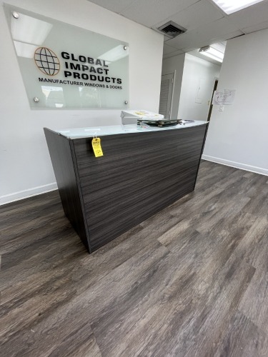 GRAY RECEPTION DESK - APPROXIMATELY 72''x36''