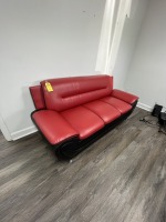 RED & BLACK LEATHER COUCH - APPROXIMATELY 72''