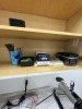 LOT CONTENTS OF BREAK ROOM CABINETS - CUPS, CONTAINERS, PAPER GOODS, PITCHERS, ETC