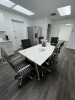 WHITE CONFERENCE TABLE WITH 6 BROWN ROLLING CHAIRS - APPROXIMATELY 78''x38'' - 2