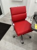 GRAY CONFERENCE TABLE WITH 4 RED LEATHER ROLLING CHAIRS - APPROXIMATELY 71''x35'' - 2