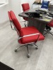 GRAY CONFERENCE TABLE WITH 4 RED LEATHER ROLLING CHAIRS - APPROXIMATELY 71''x35'' - 3