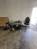 LOT ASSORTED - FOLDING TABLE / 4- CHAIRS / GARBAGE CAN