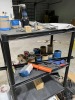 PLASTIC SHELVING UNITS WITH CONTENTS - SCREWS, TOOLS, GLOVES, GREASE CAN, ETC - 2