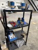 PLASTIC SHELVING UNITS WITH CONTENTS - SCREWS, TOOLS, GLOVES, GREASE CAN, ETC - 6