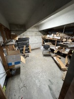 LOT CONTENTS OF CAGE - SHELVING UNIT, 4-WHEEL DOLLY, WINDOW SPRING TRACKS, ETC