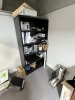 ASSORTED - FILE CABINET WITH 2 DRAWERS / BOOKSHELF WITH CONTENTS - GLOVES, LABELS, ETC - 3