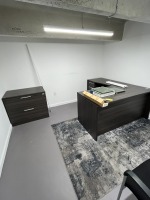 LOT OFFICE FURNITURE - L-SHAPE DESK / LATERAL FILE CABINET WITH 2 DRAWERS / CABINET WITH 2 DRAWERS / 4- CHAIRS / LATERAL FILE CABINET WITH 4 DRAWERS