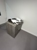 LOT OFFICE FURNITURE - L-SHAPE DESK / LATERAL FILE CABINET WITH 2 DRAWERS / CABINET WITH 2 DRAWERS / 4- CHAIRS / LATERAL FILE CABINET WITH 4 DRAWERS - 4