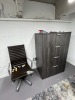 LOT OFFICE FURNITURE - L-SHAPE DESK / LATERAL FILE CABINET WITH 2 DRAWERS / CABINET WITH 2 DRAWERS / 4- CHAIRS / LATERAL FILE CABINET WITH 4 DRAWERS - 6