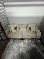 PIECES - CREAM COLOR SOFA & LOVESEAT WITH GOLD ACCENTS & PILLOWS