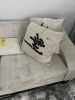 PIECES - CREAM COLOR SOFA & LOVESEAT WITH GOLD ACCENTS & PILLOWS - 3