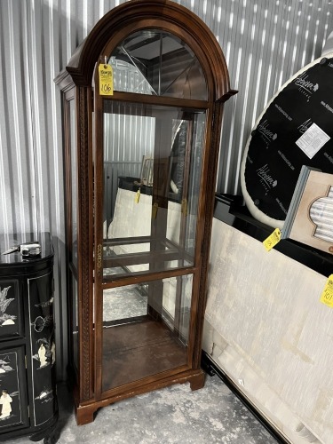 WOOD & GLASS DISPLAY CABINET WITH LIGHTS & MIRRORED BACK - 85''Hx30''Wx13''D