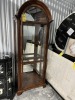 WOOD & GLASS DISPLAY CABINET WITH LIGHTS & MIRRORED BACK - 85''Hx30''Wx13''D