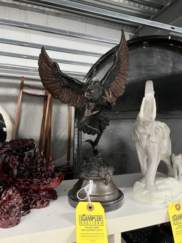 METAL OWL SCULPTURE - SIGNED A TIOT