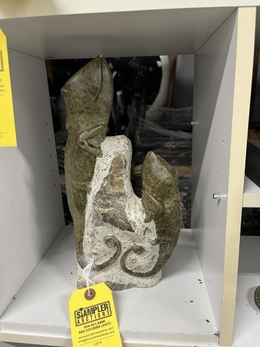 CHAMELEONS SCULPTURE - ZIMBABWE STONE - CLEPHAS ZVIREVO