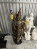 HAND-CARVED WOOD STATUE WITH GOLD GILT (1 PIECE BROKEN OFF)