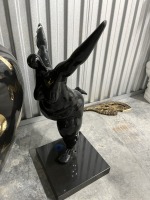 CHUBBY WOMAN BLACK PORCELAIN STATUE ON STAND (CRACK ON FOOT)