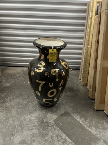 LARGE VASE WITH GOLD LETTERS & NUMBERS - SIGNED - 28''H
