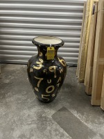 LARGE VASE WITH GOLD LETTERS & NUMBERS - SIGNED - 28''H