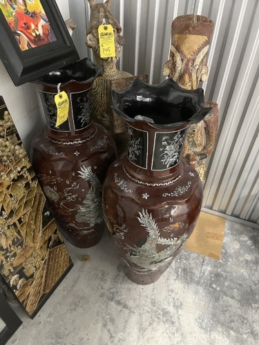 ORIENTAL VASE WITH MOTHER OF PEARL INLAY - 38''H