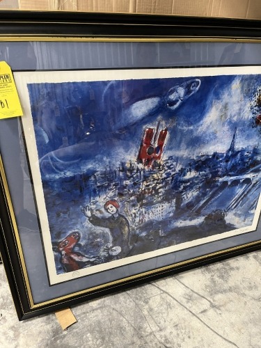 ARTWORK / LITHOGRAPH - REPRODUCTION - ''VIEW OF PARIS'' - MARC CHAGALL - 1969 - LIMITED EDITION - NUMBERED 188/500 - 36''x44''