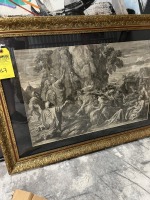 GOLD FRAMED & MATTED ARTWORK - MOSES STRIKING THE ROCKS DEPICTION - 29''x41''