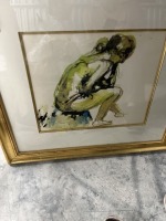 FRAMED WATERCOLOR - ESTATE SIGNED STAMP - LOUIS FIELD - 28''x26''